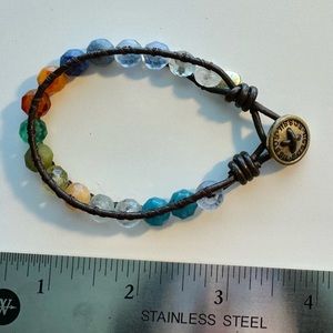 Leather beaded fossil bracelet